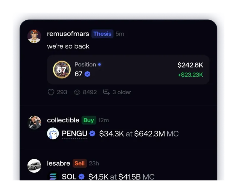 fomo social feed of trades